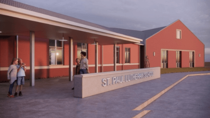 Rendering of the welcoming, single-access arrival entrance for St. Paul's campus